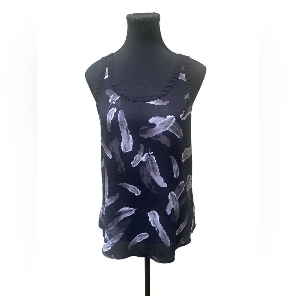Express Black and Gray Feather Print Tank Top GUC S/P